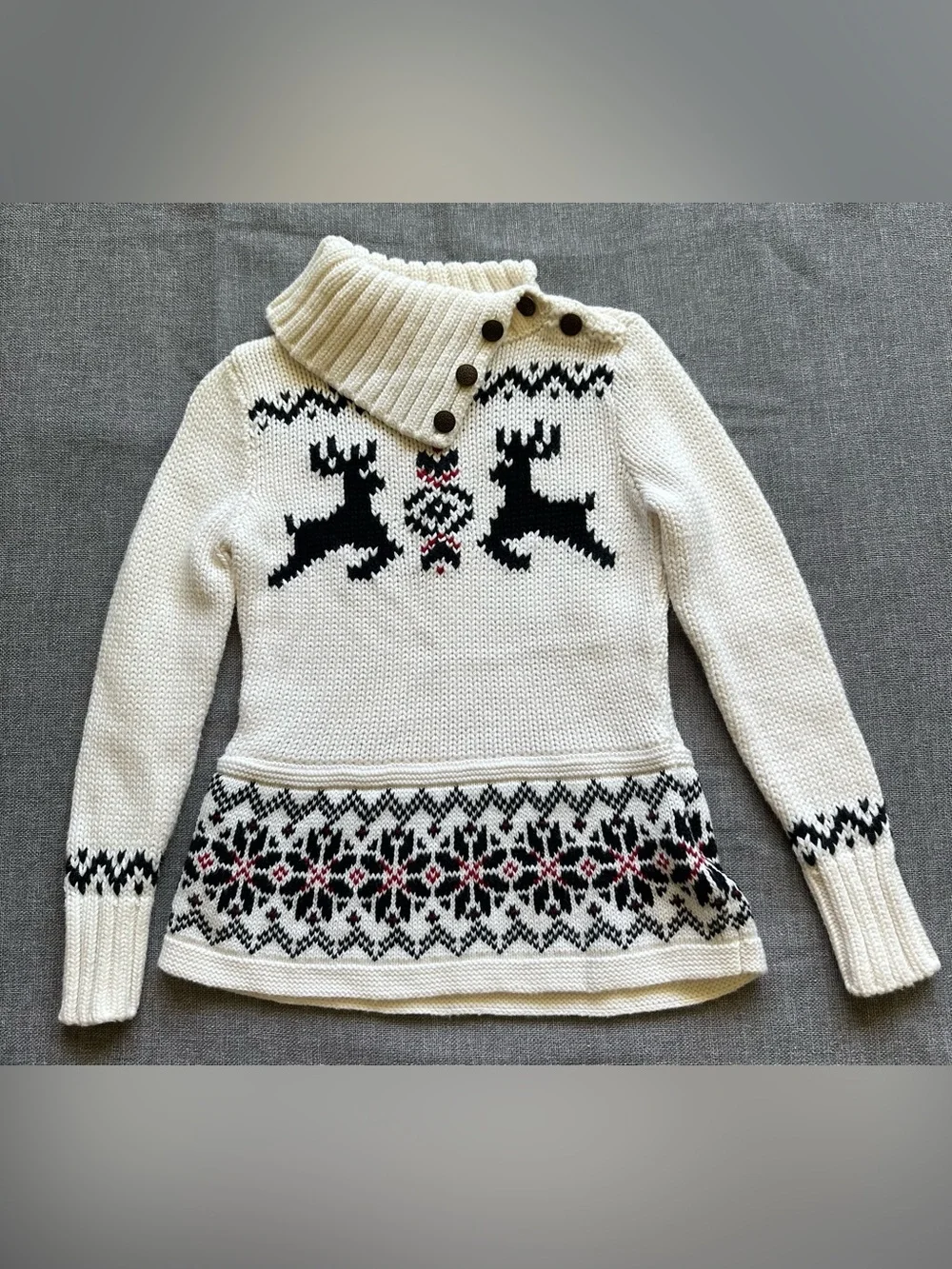 Ralph Lauren Girl’s Reindeer Button Neck Tunic Sweater